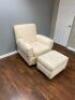 DESCRIPTION: LAY-Z-BOY CR�ME/EGGSHELL WHITE ARM CHAIR W/ MATCHING OTTOMAN INFORMATION: SEE PHOTOS FOR MINOR STAINS LOCATION: UPSTAIRS OFFICE QTY: 1 - 2
