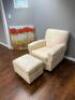 DESCRIPTION: LAY-Z-BOY CR�ME/EGGSHELL WHITE ARM CHAIR W/ MATCHING OTTOMAN INFORMATION: SEE PHOTOS FOR MINOR STAINS LOCATION: UPSTAIRS OFFICE QTY: 1 - 3