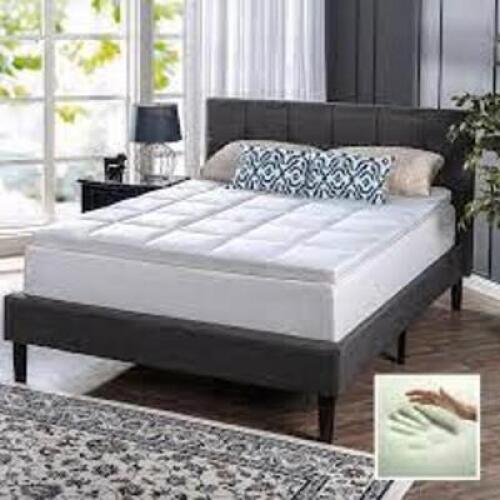 DESCRIPTION: COMFORT BLISS MEMORY FOAM AND FIBER QUILTED 3 INCH MATTRESS TOPPER, QUEEN BRAND/MODEL: SPA SENSATIONS RETAIL$: $83.99 SIZE: QUEEN LOCATIO
