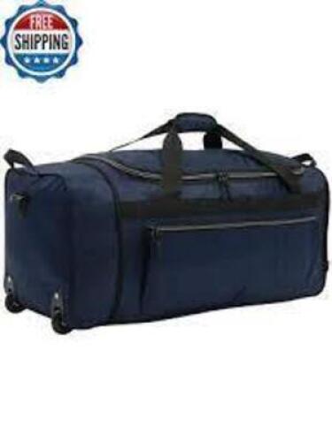DESCRIPTION: 28" ROLLING COLLAPSIBLE DUFFEL BAG- NAVY BLUE BRAND/MODEL: PROTEGE RETAIL$: $20.82 SIZE: 28" LOCATION: SHOWROOM 1 QTY: 1