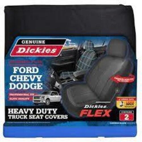 DESCRIPTION: 2-PIECE TRUCK FRONT SEAT COVERS BLACK BRAND/MODEL: DICKIES RETAIL$: $57.00 SIZE: UNIVERSAL FIT LOCATION: SHOWROOM 1 QTY: 1