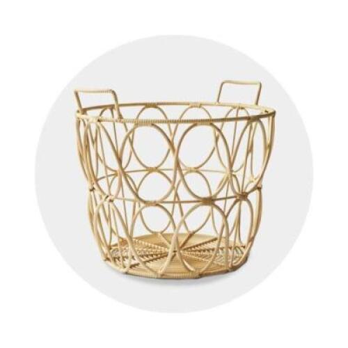 DESCRIPTION: POLY RATTAN STORAGE BASKET SET WITH HANDLES, 2-PIECE BRAND/MODEL: BETTER HOMES AND GARDENS RETAIL$: $19.96 SIZE: 12" X 12" X 12" LOCATION