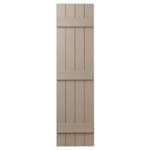 DESCRIPTION: (2) 15 IN. X 59 IN. POLYPROPYLENE 4-BOARD CLOSED BOARD AND BATTEN SHUTTERS PAIR IN PEBBLESTONE CLAY BRAND/MODEL: PLY GEM RETAIL$: $136.02