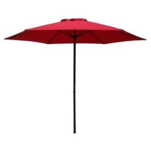 DESCRIPTION: (1) PATIO UMBRELLA BRAND/MODEL: MAINSTAYS INFORMATION: RED RETAIL$: $89.99 EA SIZE: 59.06�L x 59.06�W x 86.61�H QTY: 1