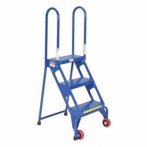 DESCRIPTION: (1) FOLDING LADDER WITH WHEELS BRAND/MODEL: VESTIL #32X195 INFORMATION: BLUE RETAIL$: $273.43 EA SIZE: 350 LOAD CAP QTY: 1