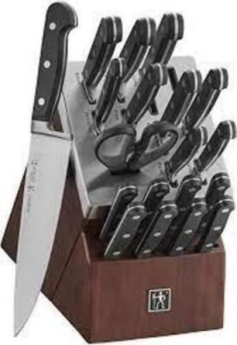 DESCRIPTION (1) (20) PIECE SELF SHARPENING KNIFE BLOCK SET BRAND/MODEL HENCKELS CLASSIC ADDITIONAL INFORMATION RETAILS FOR $400.00 SIZE 20 PIECE THIS