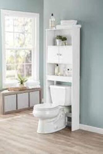 DESCRIPTION: (1) BATHROOM SPACE SAVER BRAND/MODEL: MAINSTAYS INFORMATION: WHITE RETAIL$: $50.00 EA SIZE: 3 SHELF OVER THE TOILET QTY: 1