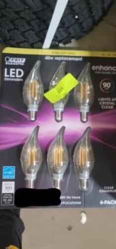 DESCRIPTION: (1) BOX OF (5) CHANDELIER BULBS. BRAND/MODEL: FEIT ELECTRIC RETAIL$: $1.98 EA SIZE: 40W REPLACEMENT QTY: 1