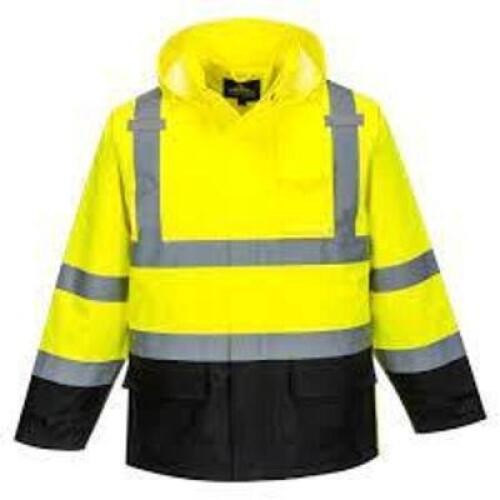 DESCRIPTION: (2) HI-VIS CONTRAST RAIN JACKET BRAND/MODEL: PORTWEST #US366 INFORMATION: YELLOW AND BLACK RETAIL$: $40.00 EA SIZE: 5X QTY: 2