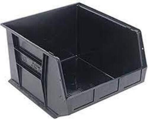 DESCRIPTION: (3) HANG AND STACK BIN BRAND/MODEL: QUANTUM STORAGE SYSTEMS #9F813 INFORMATION: BLACK RETAIL$: $48.17 EA SIZE: 16 1/2 in x 18 in x 11 in,