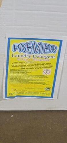 DESCRIPTION: (1) BOX OF LAUNDRY DETERGENT BRAND/MODEL: PREMIER INFORMATION: LEMON RETAIL$: $40.00 EA SIZE: 50 LB QTY: 1