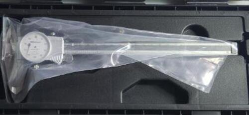DESCRIPTION: (1) 8" MAX DIAL CALIPER BRAND/MODEL: MITUTOYO 505-743J RETAIL$: 187.46 SIZE: 0/001" GRAD QTY: 1