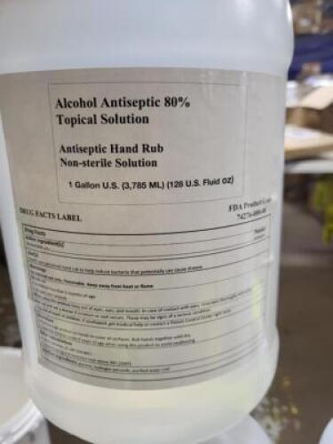 DESCRIPTION: (2) ALCOHOL ANTISEPTIC BRAND/MODEL: TOPICAL SOLUTION HAND RUB INFORMATION: 0.8 RETAIL$: $40.00 EA SIZE: 1 GALLON QTY: 2