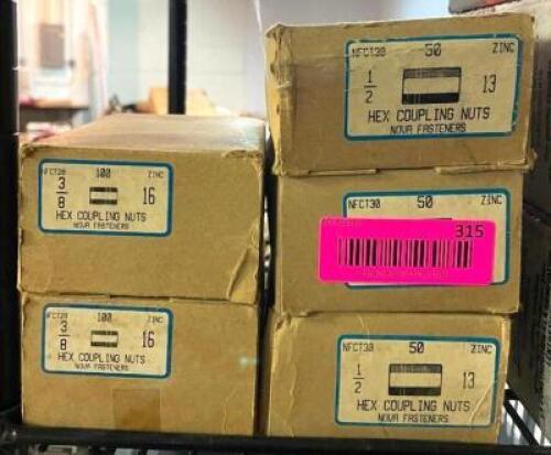 DESCRIPTION: (5) BOXES OF VARIOUS SIZE HEX COUPLING NUTS LOCATION: SHOWROOM #2 QTY: 5