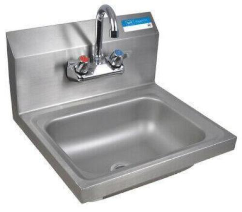 DESCRIPTION: SPLASH MOUNT STAINLESS STEEL HAND SINK BRAND/MODEL: BK RESOURCES INFORMATION: NEW SIZE: 14"X10" LOCATION: SHOWROOM 2 QTY: 1