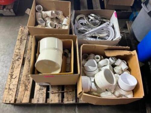 DESCRIPTION: PALLET AND CONTENTS - ASSORTMENT OF PVC PIPE FITTINGS. LOCATION: WAREHOUSE QTY: 1