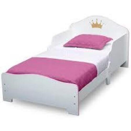 DESCRIPTION: (1) WOOD TODDLER BED BRAND/MODEL: DELTA CHILDREN INFORMATION: PRINCESS CROWN, PINK AND WHITE RETAIL$: 118.95 QTY: 1