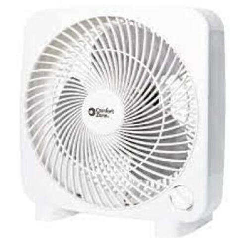 DESCRIPTION: (1) BOX FAN BRAND/MODEL: COMFORT ZONE RETAIL$: $20.00 EA SIZE: 9 IN QTY: 1
