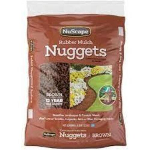 DESCRIPTION: (2) BAGS OF MULCH BRAND/MODEL: NUSCAPE NUGGETS INFORMATION: RED RETAIL$: $6.98 EA SIZE: .8 CUFT QTY: 2