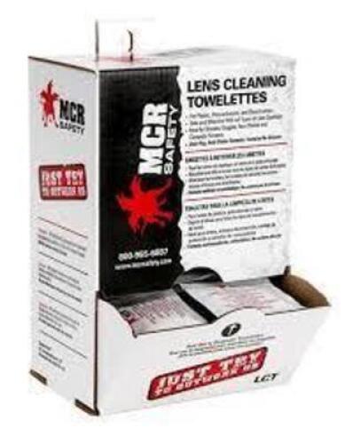 DESCRIPTION: (2) BOXES OF (100) LENS CLEANIGN TOWELETTES BRAND/MODEL: MCR SAFETY RETAIL$: $10.00 EA QTY: 2