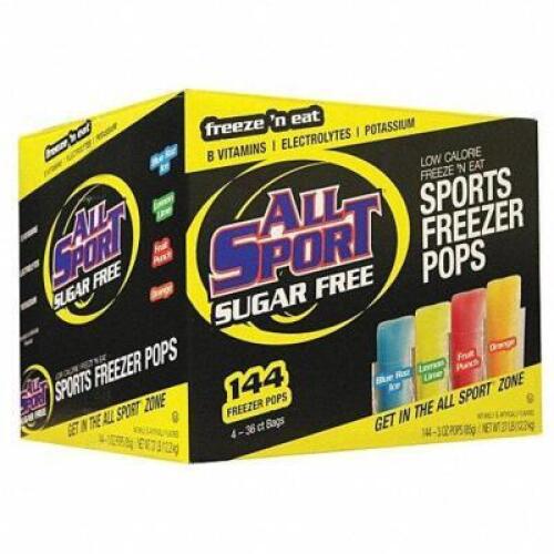 DESCRIPTION: (1) BOX OF (144) HYDRATION FREEZER POPS SUGAR FREEBRAND/MODEL: ALL SPORTINFORMATION: VARIETY PACKRETAIL$: 76.4QTY: 1