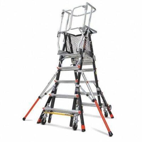 DESCRIPTION: (1) ADJUSTABLE SAFETY CAGE PLATFORM LADDER BRAND/MODEL: LITTLE GIANT #36GL23 RETAIL$: $3,148.11 EA SIZE: 5 to 9 ft Ladder Ht, 5 to 9 ft P