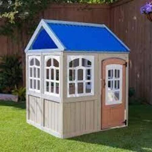 DESCRIPTION: (1) WOODEN OUTDOOR PLAYHOUSE BRAND/MODEL: KIDKRAFT INFORMATION: COOPER, WOOD AND BLUE RETAIL$: 147.71 EA SIZE: 43.05"L 46.93"W 60.89"H QT