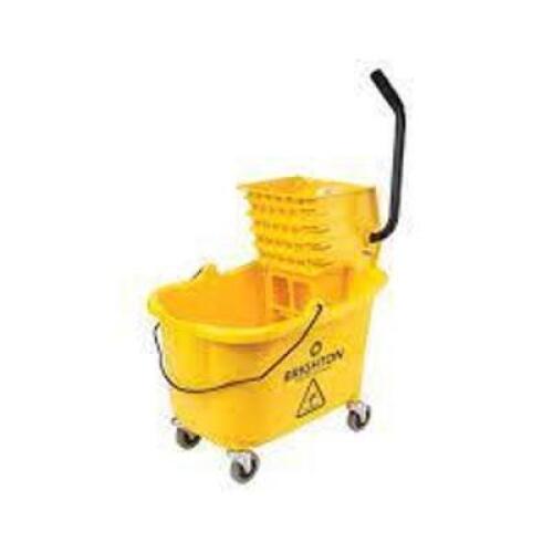 DESCRIPTION: (1) COMMERCIAL MOP BUCKET WITH SIDE PRESS WRINGER BRAND/MODEL: CARLISLE #3690814 INFORMATION: YELLOW RETAIL$: $70.28 EA SIZE: 26 QT QTY: