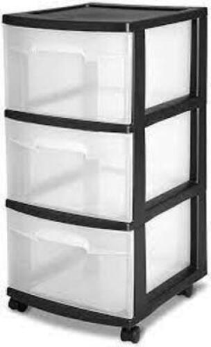 DESCRIPTION: (1) 3 DRAWER CART BRAND/MODEL: STERILITE INFORMATION: WHITE RETAIL$: $21.98 EA SIZE: 14.5X12X25 QTY: 1