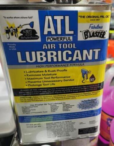 DESCRIPTION (2) AIR TOOL LUBRICANT BRAND/MODEL BLASTER ADDITIONAL INFORMATION RETAILS FOR $32.49 SIZE 1 GALLON THIS LOT IS SOLD BY THE PIECE QTY 2