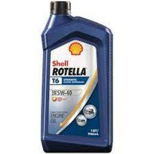 DESCRIPTION: (6) FULL SYNTHETIC DIESEL ENGINE OIL BRAND/MODEL: SHELL ROTELLA #T6 INFORMATION: 5W-40 RETAIL$: $9.25 EA SIZE: 1QT QTY: 6