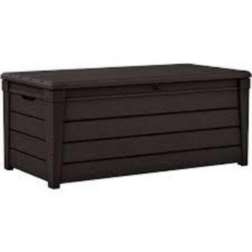 DESCRIPTION: (1) DECK BOX BRAND/MODEL: KETER INFORMATION: DARK BROWN RETAIL$: $174.99 EA SIZE: 120 G QTY: 1