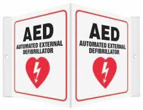 DESCRIPTION: (1) BOX OF (25) SAFETY SIGNS - AED BRAND/MODEL: CONDOR #480Y25 INFORMATION: WHITE RETAIL$: $12.60 EA SIZE: 6" X 8-1/2" QTY: 1