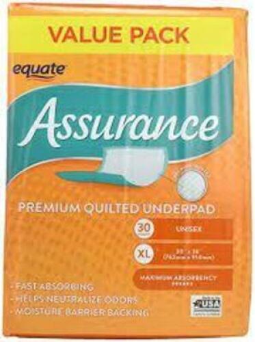 DESCRIPTION: (1) PACK OF (30) PREMIUM PROTECTION UNDERPADS BRAND/MODEL: ASSURANCE RETAIL$: $20.00 EA SIZE: XL QTY: 1