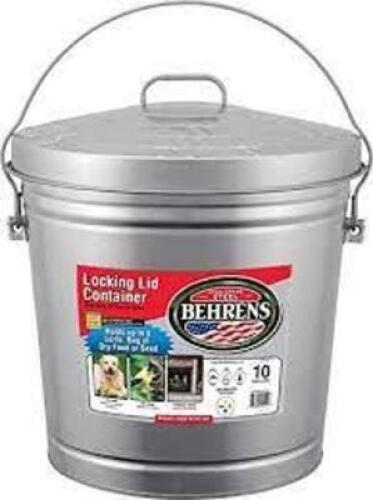 DESCRIPTION: (1) GALVANIZED LOCKING LID CONTAINER BRAND/MODEL: BEHRENS #6110K SIZE: 10 GALLON QTY: 1