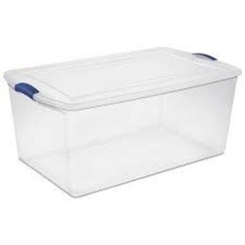 DESCRIPTION: (3) CLEAR STORAGE TOTE BRAND/MODEL: STERILITE INFORMATION: CLEAR RETAIL$: $15.98 EA SIZE: 105 QT QTY: 3