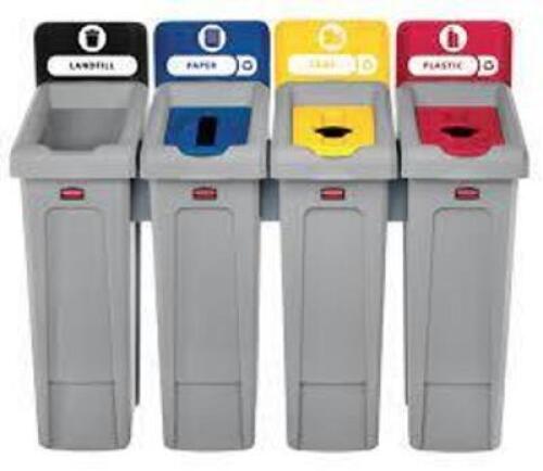 DESCRIPTION: (1) INDUSTRIAL SLIMJIM TRASH AND RECYCLING CONTAINERS BRAND/MODEL: RUBBERMAID INFORMATION: GRAY, COLOR COATED TOPS RETAIL$: $436.00 EA QT