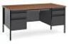 DESCRIPTION: (1) OFFICE DESK WITH WOOD TOP BRAND/MODEL: ULINE #H-5685BL INFORMATION: BLACK WITH WALNUT WOOD LAMINATE TOP RETAIL$: $715.00 EA SIZE: 60"