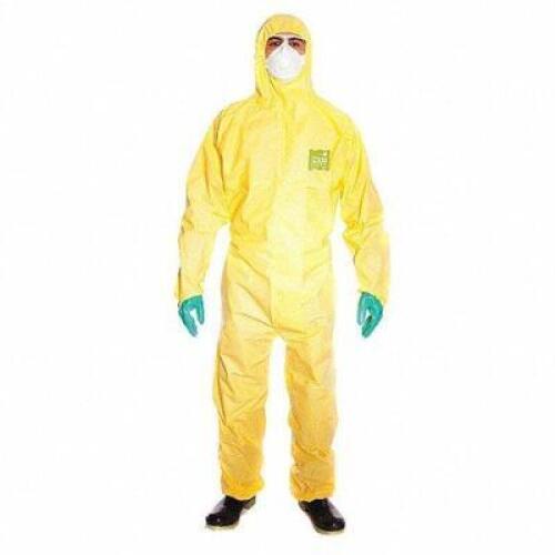 DESCRIPTION: (1) CASE OF (25) HOODED CHEMICAL RESISTANT COVERALLS BRAND/MODEL: MICROCHEM INFORMATION: YELLOW RETAIL$: $911.48 TOTAL SIZE: MEDIUM QTY: