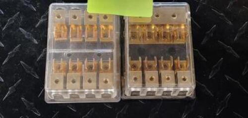 DESCRIPTION (2) GOLD PLATED 4 SLOT AUDIO FUSE BOXES ADDITIONAL INFORMATION MUST INSPECT THIS LOT IS SOLD BY THE PIECE QTY 2
