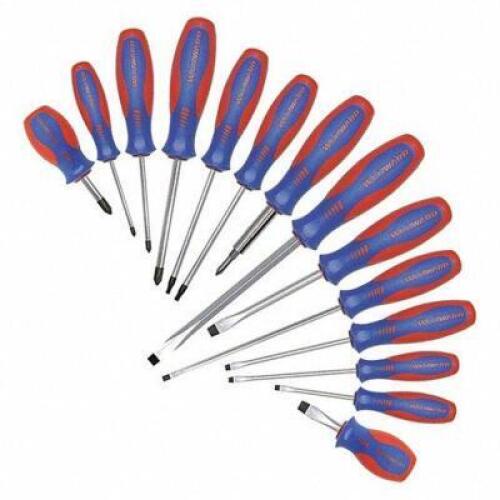 DESCRIPTION: (1) SET OF MAGNETIZED TIP SCREWDRIVERS BRAND/MODEL: WESTWARD #401L80 INFORMATION: BLUE AND RED HANDLE RETAIL$: $53.25 TOTAL SIZE: 14 PIEC