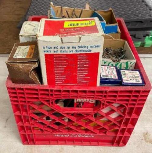 LARGE BOX OF ASSORTED NAILS AND HARDWARE