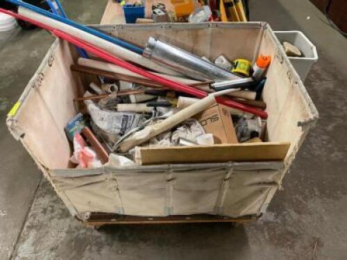LARGE BIN OF MISC. HARDWARE AND PLUMBING PARTS