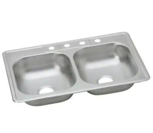 DROP IN STAINLESS STEEL 33" 4 HOLE DOUBLE BOWL KITCHEN SINK