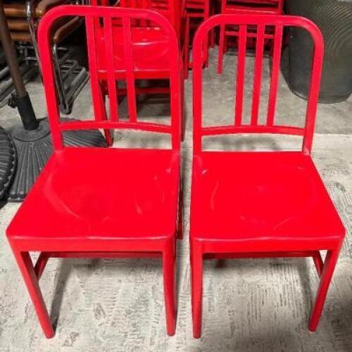 DESCRIPTION: (8) RED METAL BAR BACK CHAIRS LOCATION: AREA #6 THIS LOT IS: SOLD BY THE PIECE QTY: 8