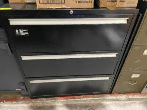 DESCRIPTION: 42" THREE DRAWER LATERAL FILE CABINET ADDITIONAL INFORMATION BLACK LOCATION: AREA #2 QTY: 1