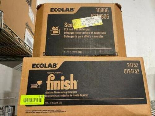 DESCRIPTION: (2) ASSORTED BOXES OF ECOLAB DETERGENT ADDITIONAL INFORMATION FINISH DETERGENT AND POT AND PAN DETERGENT LOCATION: AREA #1 THIS LOT IS: O