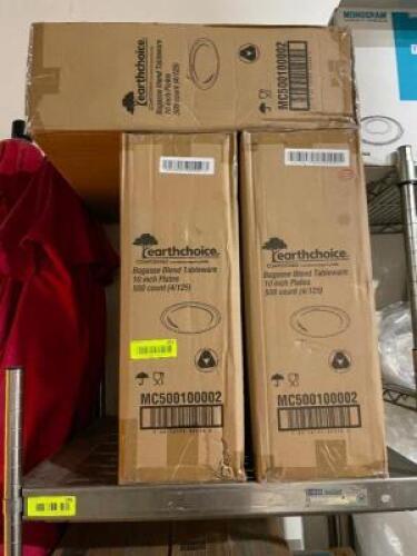 DESCRIPTION: (3) CASES OF EARTH CHOICE 10" PLATES. 500 COUNT PER BOX LOCATION: AREA #1 THIS LOT IS: SOLD BY THE PIECE QTY: 3
