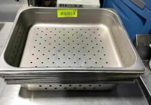 DESCRIPTION: (6) HALF SIZE SLOTTED STAINLESS INSERTS. SIZE 2" DEEP LOCATION: AREA #1 THIS LOT IS: SOLD BY THE PIECE QTY: 3