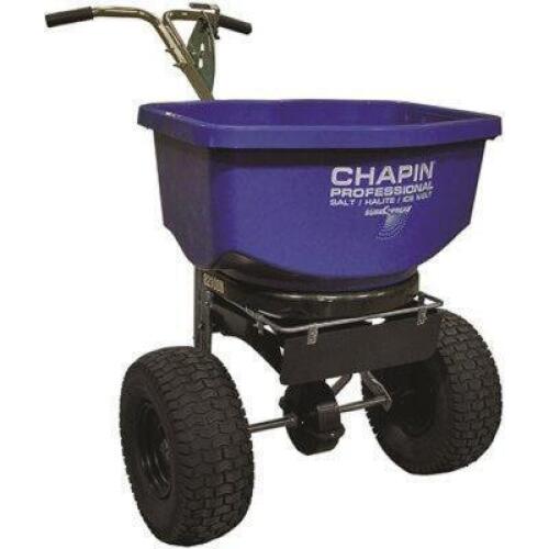 DESCRIPTION: (1) PROFESSIONAL SALT & ICE MELT SPREADER BRAND/MODEL: CHAPIN/82108 INFORMATION: PNEUMATIC TIRES RETAIL$: $379.10 SIZE: 100LB CAPACITY QT